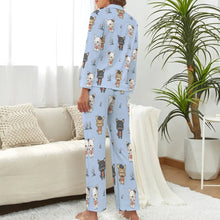 Load image into Gallery viewer, image of a woman wearing a blue pajamas set for women - blue french bulldog pajamas set for women - back view