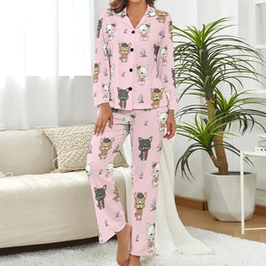 image of a light pink pajamas set - pink french bulldog pajamas set for women