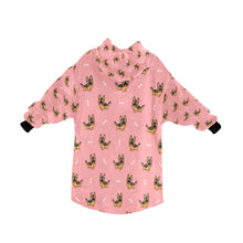 Load image into Gallery viewer, Image of a German shepherd blanket hoodie in pink color with a white background - back view