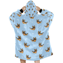 Load image into Gallery viewer, image of a light blue german shepherd blanket hoodie for women - back view