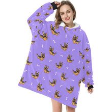 Load image into Gallery viewer, image of a woman wearing a german shepherd blanket hoodie for women - purple