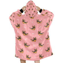 Load image into Gallery viewer, image of a light pink german shepherd blanket hoodie for women - back view