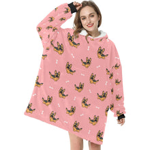 Load image into Gallery viewer, image of a woman wearing a german shepherd blanket hoodie for women - pink