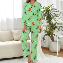 Load image into Gallery viewer, image of a woman wearing a green pajamas set for women - german shepherd pajamas set for women