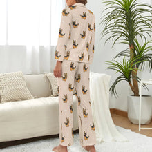 Load image into Gallery viewer, image of a woman wearing a beige pajamas set for women - german shepherd pajamas set for women- back view