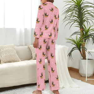 image of a woman wearing a pink pajamas set for women - german shepherd pajamas set for women - back view