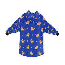 Load image into Gallery viewer,  image of a dark blue colored golden retriever blanket hoodie for kids - back view