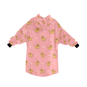 image of a light pink  colored golden retriever blanket hoodie for kids - back view