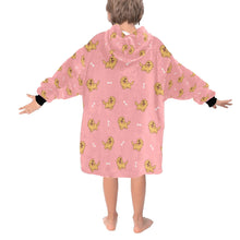 Load image into Gallery viewer, image of a light pink  colored golden retriever blanket hoodie for kids - back view