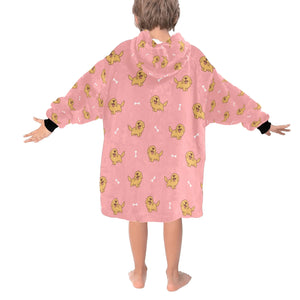 image of a light pink  colored golden retriever blanket hoodie for kids - back view
