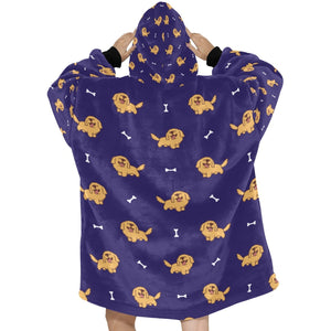 image of purple golden retriever blanket hoodie for women - back view