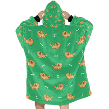 Load image into Gallery viewer, image of green golden retriever blanket hoodie for women - back view