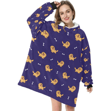 image of a golden retriever blanket hoodie for women - purple