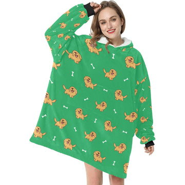 image of a golden retriever blanket hoodie for women - green