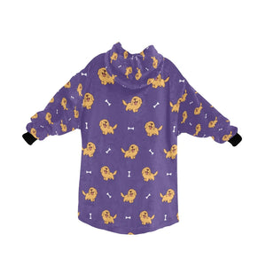 image of lavender golden retriever blanket hoodie for women - back view 