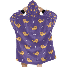 Load image into Gallery viewer, image of lavender golden retriever blanket hoodie for women - back view