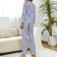 Load image into Gallery viewer, image of a woman wearing purple pajamas set for women - golden retriever pajamas set for women - back view