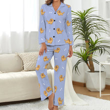 Load image into Gallery viewer, image of purple pajamas set for women - golden retriever pajamas set for women