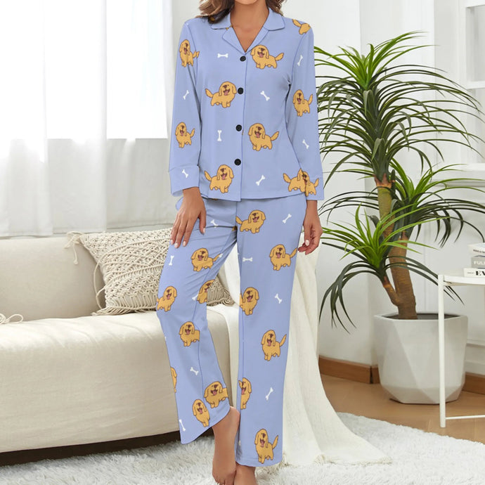 image of purple pajamas set for women - golden retriever pajamas set for women