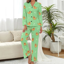 Load image into Gallery viewer, image of green pajamas set for women - golden retriever pajamas set for women