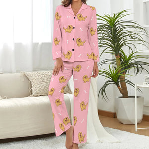 image of pink pajamas set for women - golden retriever pajamas set for women