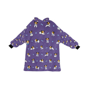 image of a lavender colored jack russell terrier blanket hoodie for kids - back view