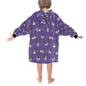 image of a lavender colored jack russell terrier blanket hoodie for kids - back view