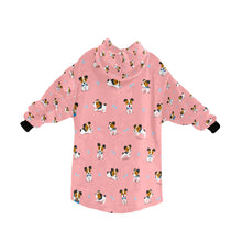 Load image into Gallery viewer, image of a light pink colored jack russell terrier blanket hoodie for kids - back view