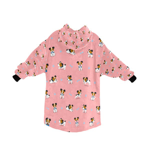 image of a light pink colored jack russell terrier blanket hoodie for kids - back view
