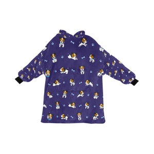 image of a midnight blue colored jack russell terrier blanket hoodie for kids