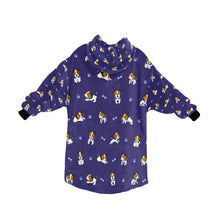 Load image into Gallery viewer, image of a midnight blue colored jack russell terrier blanket hoodie for kids - back view
