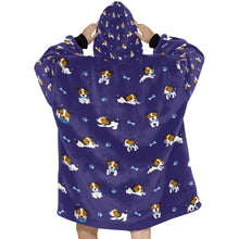 Load image into Gallery viewer, image of a purple jack russell terrier blanket hoodie for women - back view