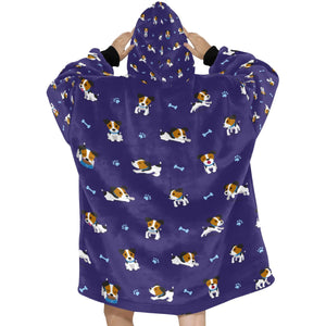 image of a purple jack russell terrier blanket hoodie for women - back view