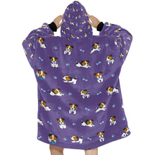 Load image into Gallery viewer, image of a lavender jack russell terrier blanket hoodie for women - back view