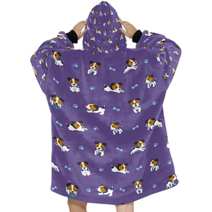image of a lavender jack russell terrier blanket hoodie for women - back view