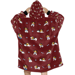 image of a maroon jack russell terrier blanket hoodie for women - back view