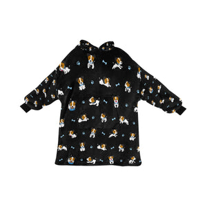 image of a black jack russell terrier blanket hoodie for women