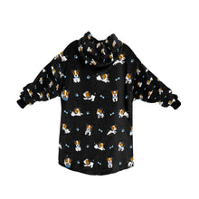 Load image into Gallery viewer, image of a black jack russell terrier blanket hoodie for women - back view 