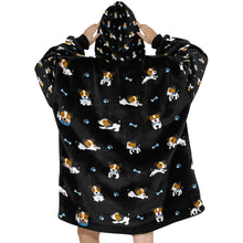 Load image into Gallery viewer, image of a black jack russell terrier blanket hoodie for women - back view