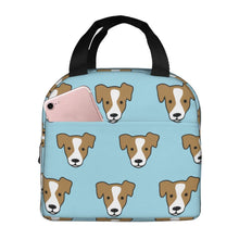 Load image into Gallery viewer, Image of an insulated infinite Jack Russell Terrier design Jack Russell Terrier lunch bag with exterior pocket