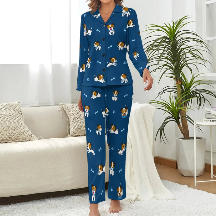 image of jack russell terrier pajamas set for women - dark blue
