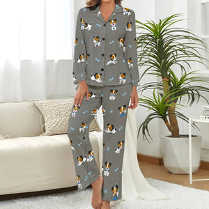 image of jack russell terrier pajamas set for women - grey