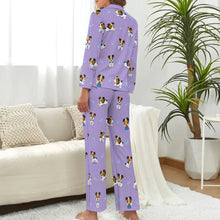 Load image into Gallery viewer, image of a woman wearing a jack russell terrier pajamas set - lavender pajamas set for women - back view