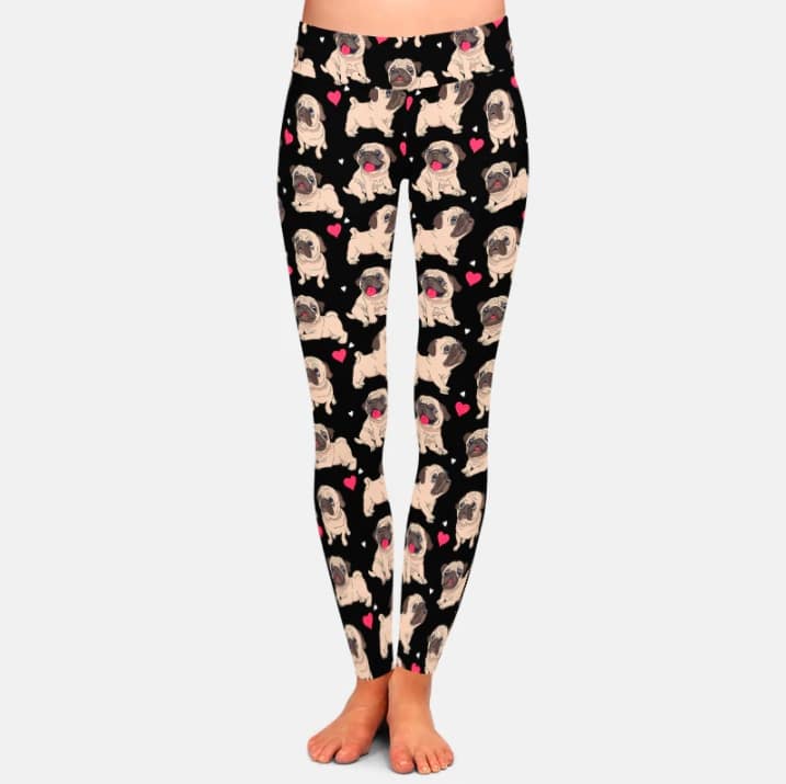 Pugs with Red Hearts on Black S