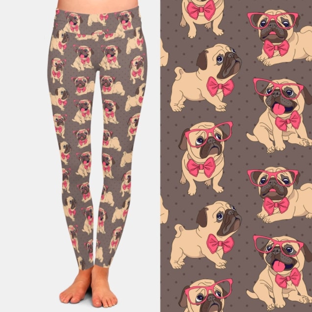 Infinite Pug Love Women's Leggings-Apparel-Apparel, Dogs, Leggings, Pug-Pug with Pink Bow and Glasses-M-7
