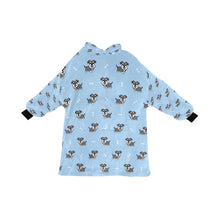 Load image into Gallery viewer, image of a light blue blanket hoodie with schnauzers and bones design