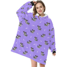 Load image into Gallery viewer, image of a woman wearing a schnauzer blanket hoodie - purple