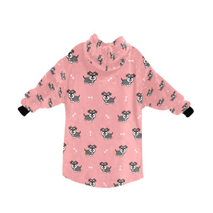 image of a light pink schnauzer blanket hoodie for women - back view