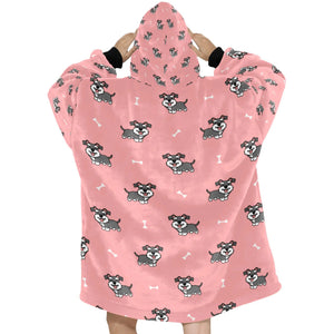 image of a light pink schnauzer blanket hoodie for women - back view