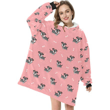 Load image into Gallery viewer, image of a woman wearing a schnauzer blanket hoodie - light pink